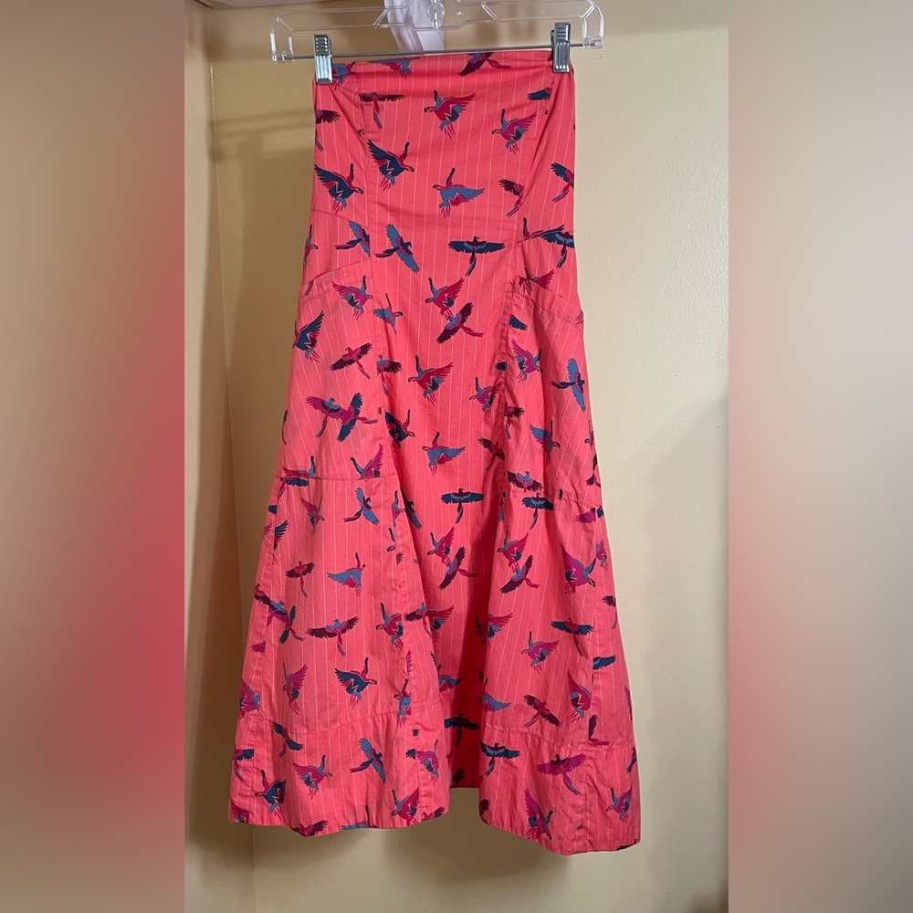 Free People Pink A-Line Skirt with Bird Design